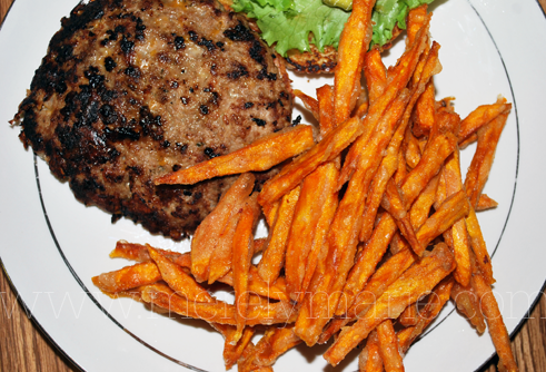 Sweet Potato Fries and Kangaroo Patties